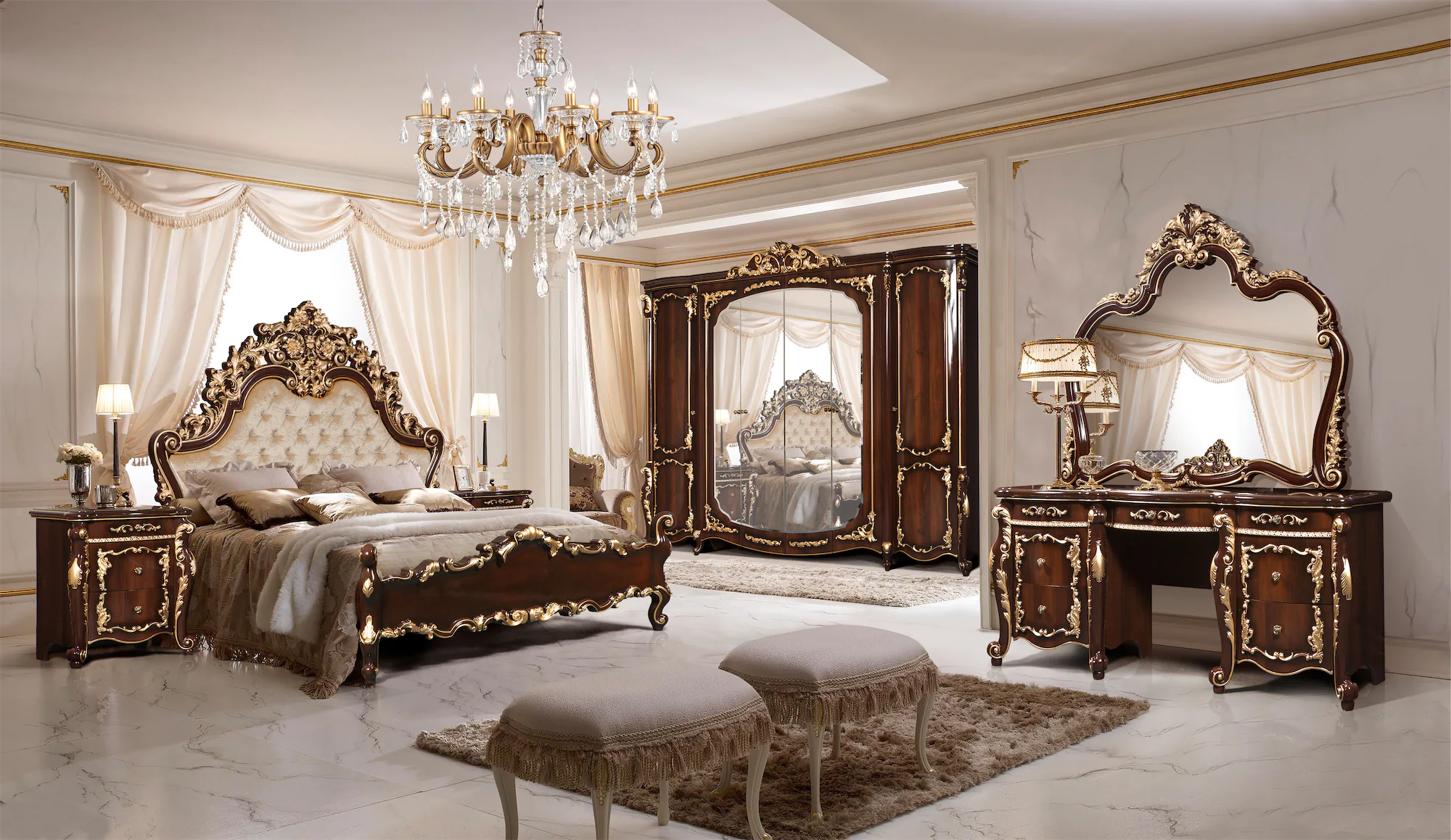 Спальня Афина в цвете шоколад,золото